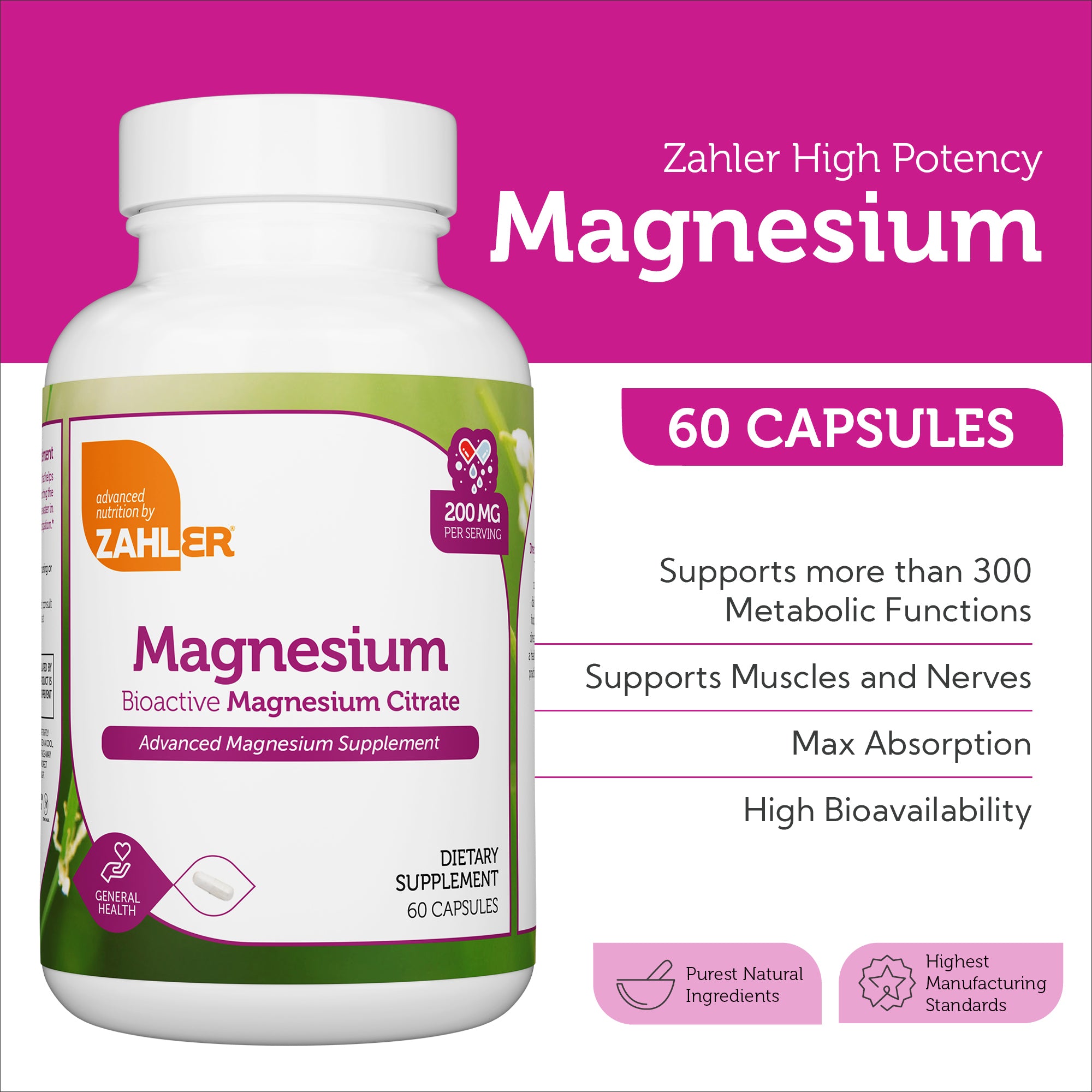 Zahler Magnesium Citrate, Helps Normal Muscle and Nerve Function