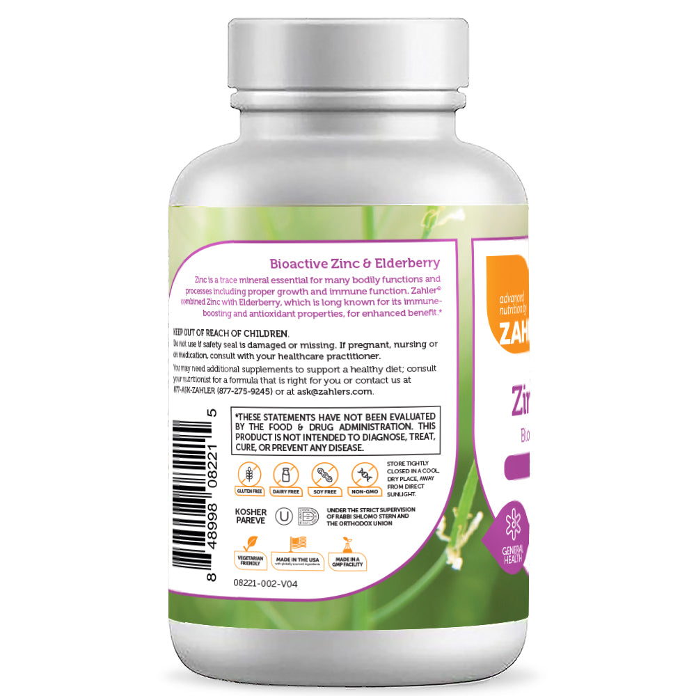 Zahler Zinc Lozenges + Elderberry, 25mg, Immune Support Antioxidant